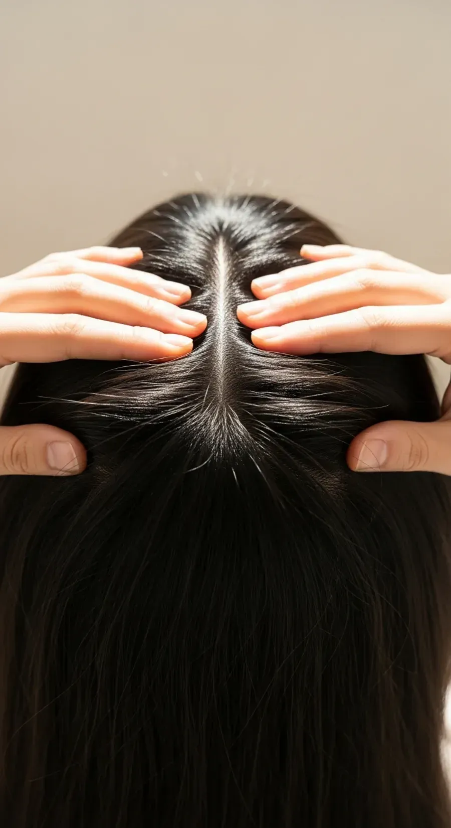 両手の指の腹で頭皮をやさしくほぐす様子